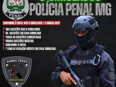 POLÍCIA PENAL MG: 6 SIMULADOS PARA POLÍCIA PENAL DE MINAS GERAIS CONFORME O EDITAL E A BANCA INSTITUTO AOCP COM VÁRIAS QUESTÕES INÉDITAS.