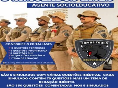 CONCURSO IASES ES, AGENTE SOCIOEDUCATIVO, 5 SIMULADOS PARA O IASES CONFORME O EDITAL E A BANCA IDCAP COM VÁRIAS QUESTÕES INÉDITAS.