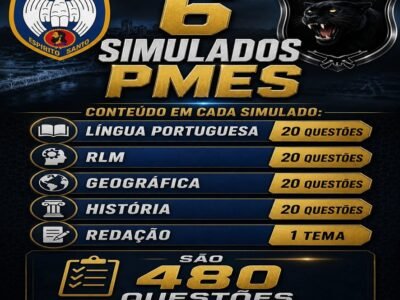 CONCURSO PMES: 6 SIMULADOS FORMATO BANCA IDECAN COM VARIAS QUESTOES INÉDITAS+ PLATAFORMA COM MILHARES DE QUESTÕES + RANKING