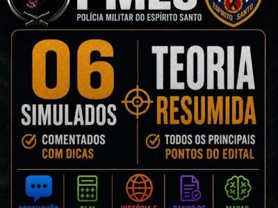 CONCURSO PMES: RESUMÃO TEÓRICO+ 6 SIMULADOS FORMATO BANCA IDECAN COM VARIAS QUESTOES INÉDITAS+ PLATAFORMA COM MILHARES DE QUESTÕES + RANKING
