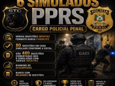 SIMULADOS PARA PPRS, CARGO POLICIAL PENAL, COM VÁRIAS QUESTÕES INÉDITAS FORMATO BANCA FUNDATEC