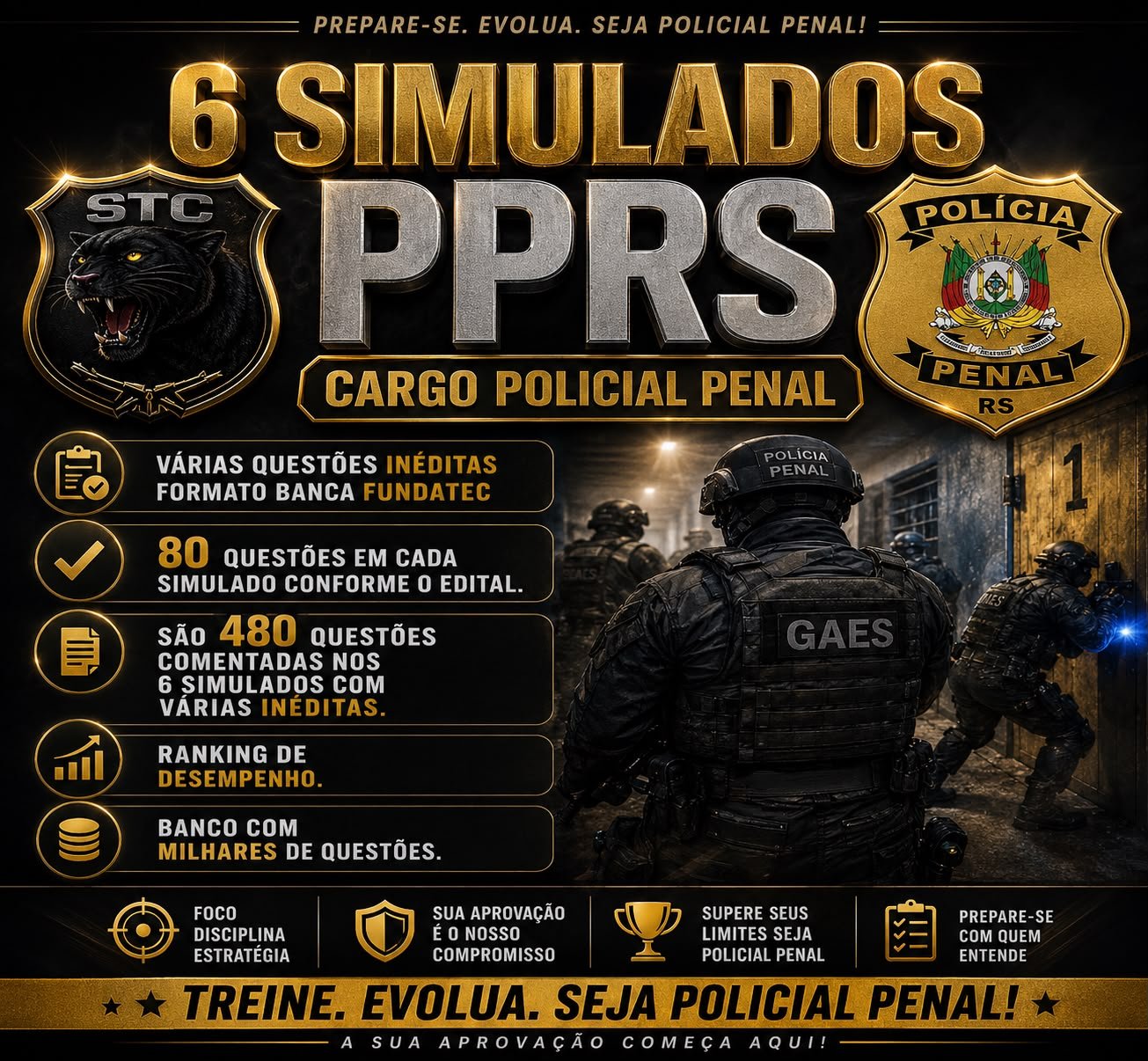 SIMULADOS PARA PPRS, CARGO POLICIAL PENAL, COM VÁRIAS QUESTÕES INÉDITAS FORMATO BANCA FUNDATEC