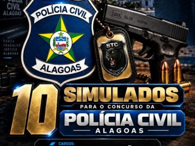 10 (DEZ) SIMULADOS PARA PCAL, CARGOS AGENTE E ESCRIVÃO DE POLÍCIA COM VÁRIAS QUESTÕES INÉDITAS FORMATO BANCA CEBRASPE.